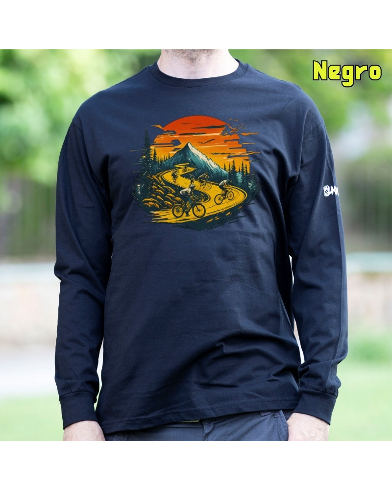 Atardecer Ciclista - Camiseta Hombre Manga Larga