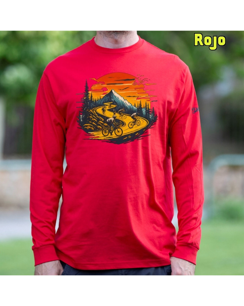 Camiseta Hombre Manga Larga - Atardecer Ciclista