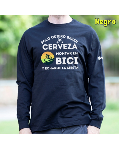 Camiseta Hombre Manga Larga - CERVEZA BICI SIESTA