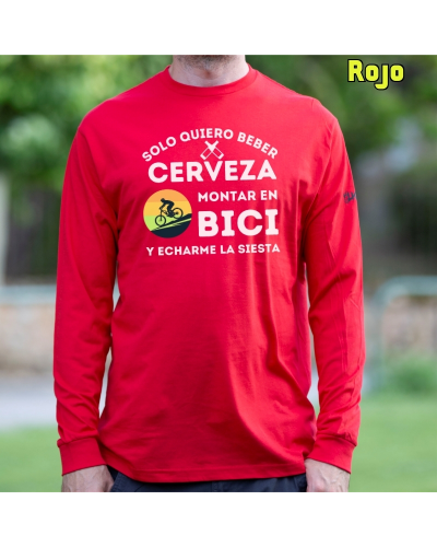 Camiseta Hombre Manga Larga - CERVEZA BICI SIESTA