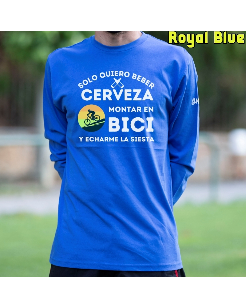 Camiseta Hombre Manga Larga - CERVEZA BICI SIESTA