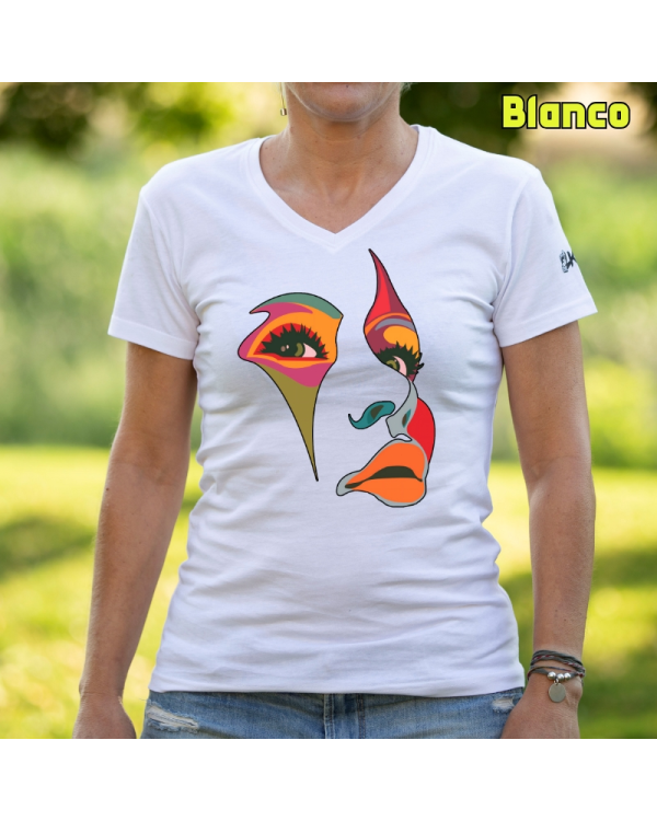 Camiseta Mujer Manga Corta-Una Mirada Blanco