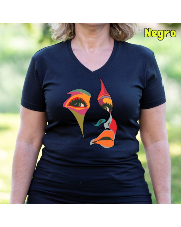 Camiseta Mujer Manga Corta-Una Mirada Negro