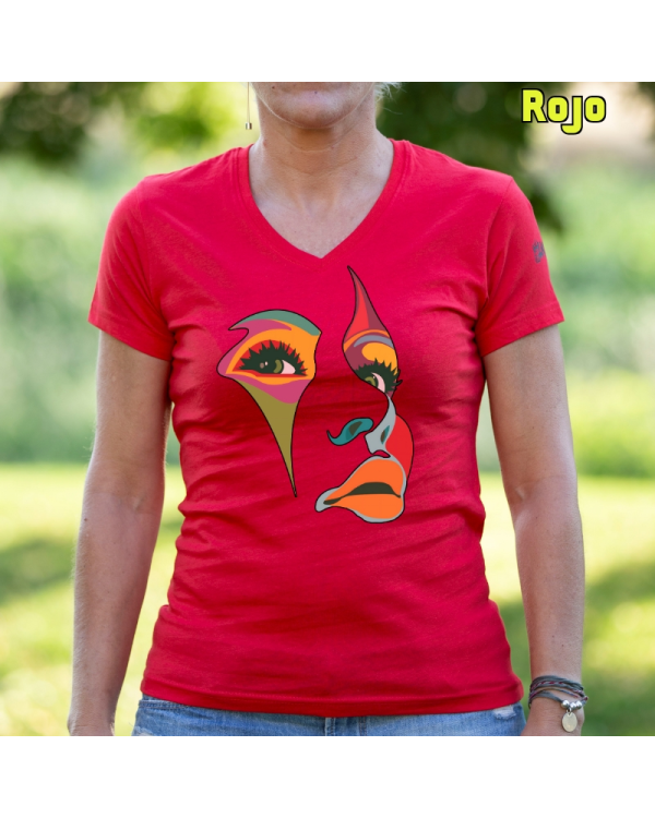 Camiseta Mujer Manga Corta-Una Mirada Rojo