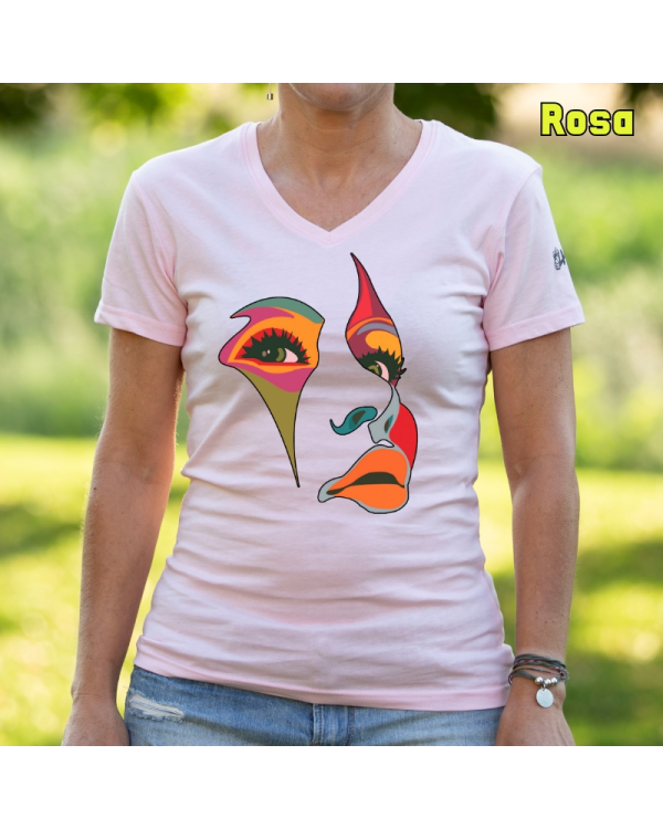 Camiseta Mujer Manga Corta-Una Mirada Rosa