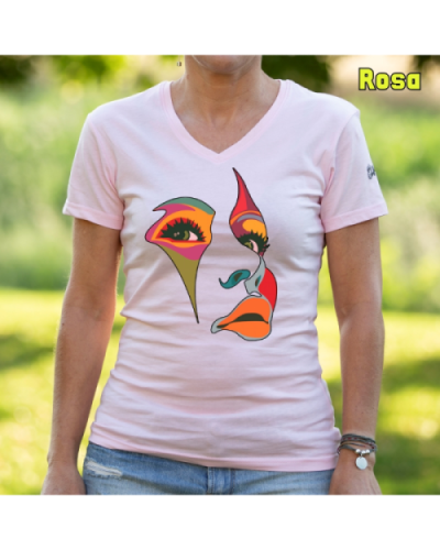 Camiseta Mujer Manga Corta-Una Mirada Rosa