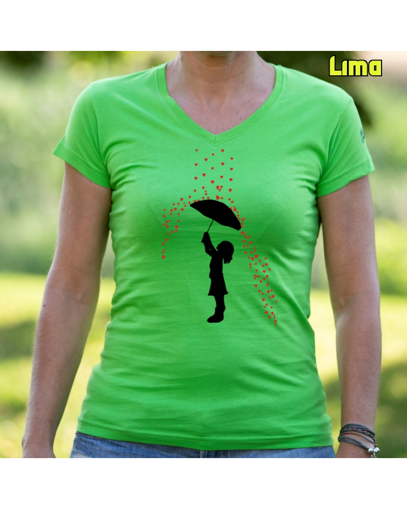 Lluvia Corazones - Camiseta Mujer  Manga Corta