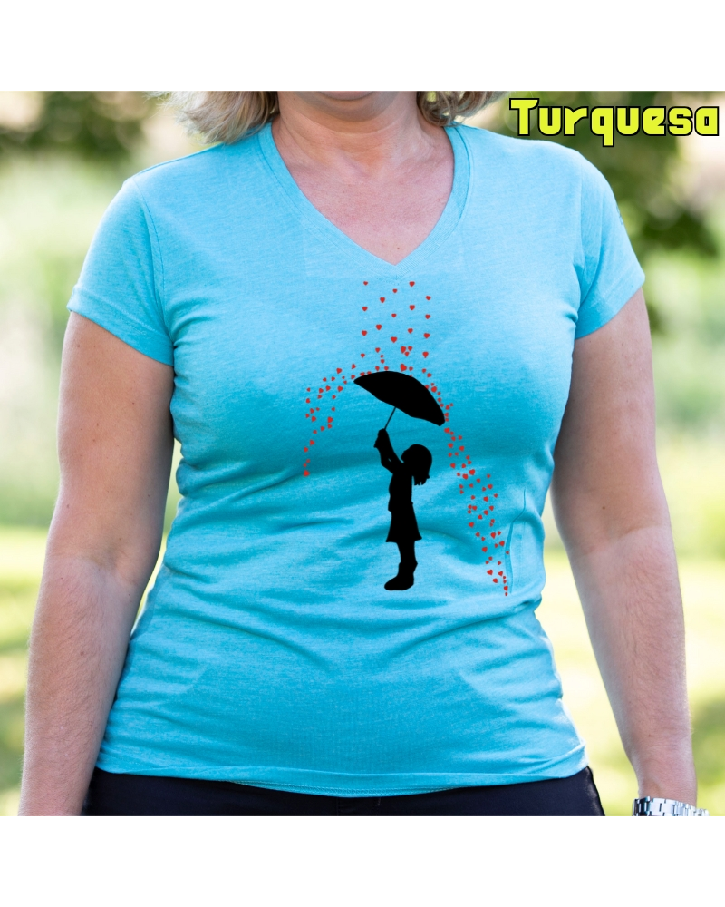 Camiseta Mujer  Manga Corta - Lluvia Corazones
