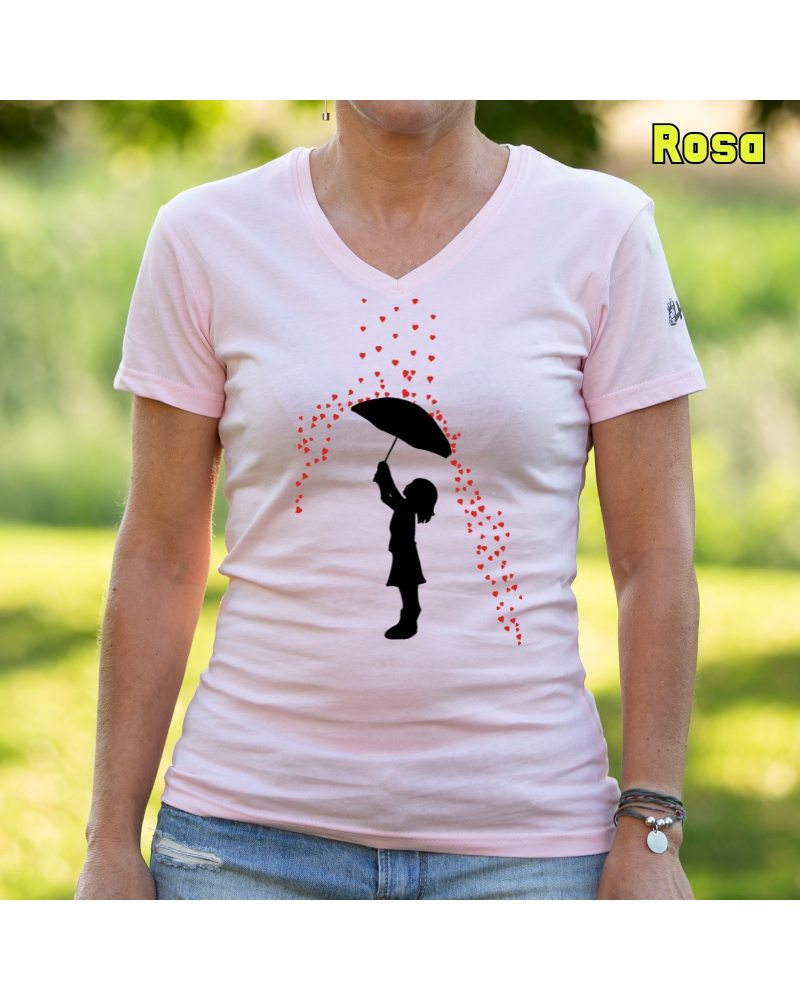 Camiseta Mujer  Manga Corta - Lluvia Corazones