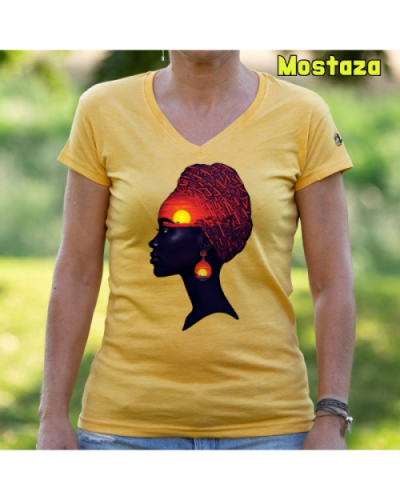 Camiseta Mujer Manga Corta-Africa Infinita Mostaza
