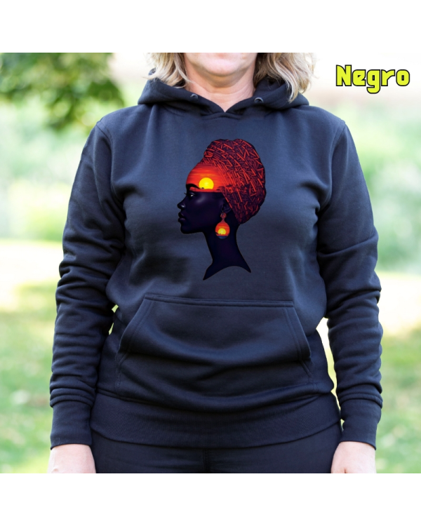 Sudadera Mujer Capucha-Africa Infinita Negro