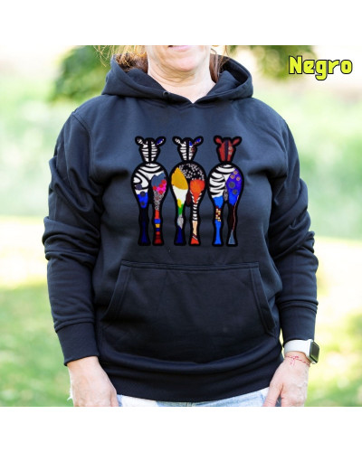 Sudadera Capucha Mujer - Sudadera mujer con capucha THREE COLORFUL ZEBRAS Â– La Kamiseta K Buskas
