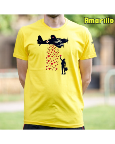 Camiseta Hombre Manga Corta-Bombardero de Corazones Amarillo