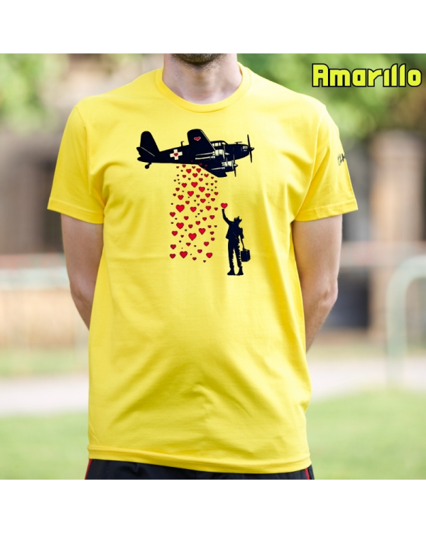 Camiseta Hombre Manga Corta-Bombardero de Corazones Amarillo