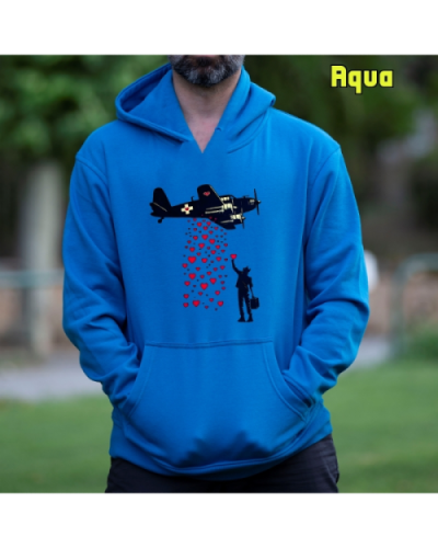 Sudadera Hombre Capucha-Bombardero de Corazones Aqua