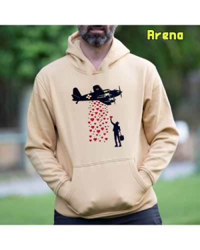 Sudadera Hombre Capucha-Bombardero de Corazones Arena