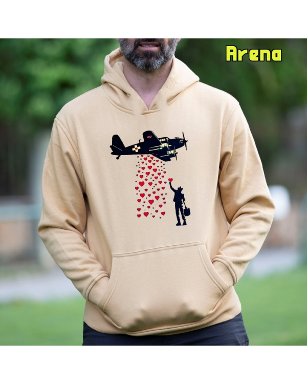 Sudadera Hombre Capucha-Bombardero de Corazones Arena