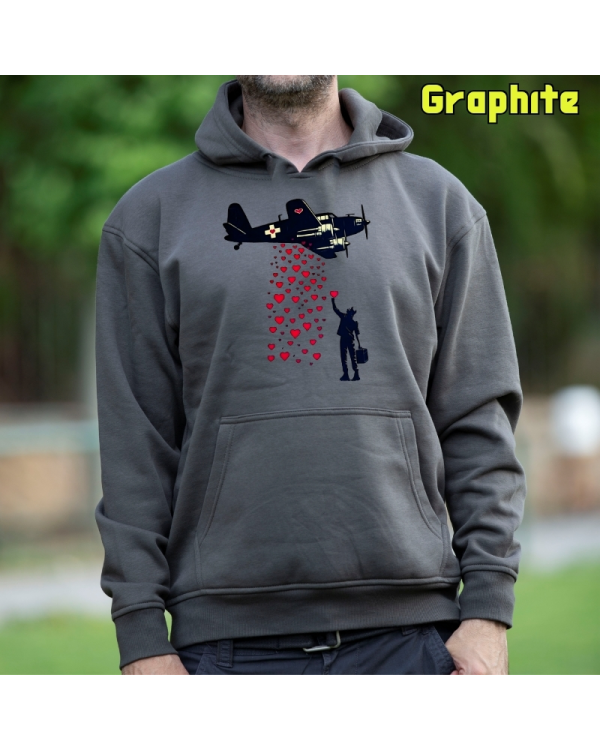 Sudadera Hombre Capucha-Bombardero de Corazones Graphite