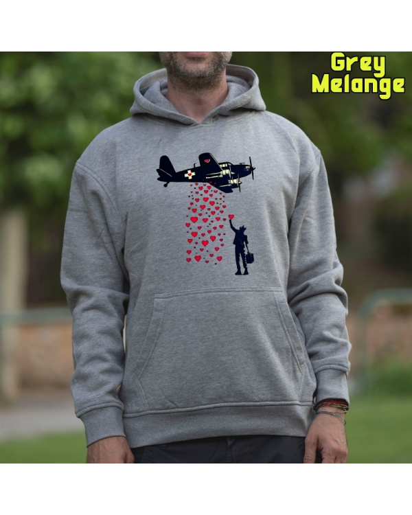 Sudadera Hombre Capucha-Bombardero de Corazones GreyMelange