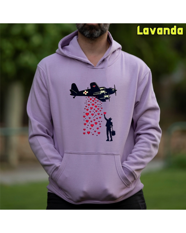Sudadera Hombre Capucha-Bombardero de Corazones Lavanda