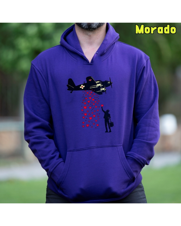 Sudadera Hombre Capucha-Bombardero de Corazones Morado