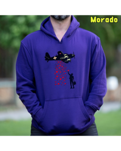 Sudadera Hombre Capucha-Bombardero de Corazones Morado