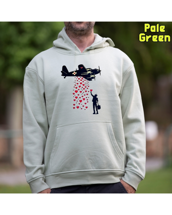 Sudadera Hombre Capucha-Bombardero de Corazones PaleGreen