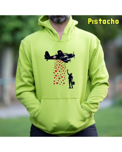 Sudadera Hombre Capucha-Bombardero de Corazones Pistacho