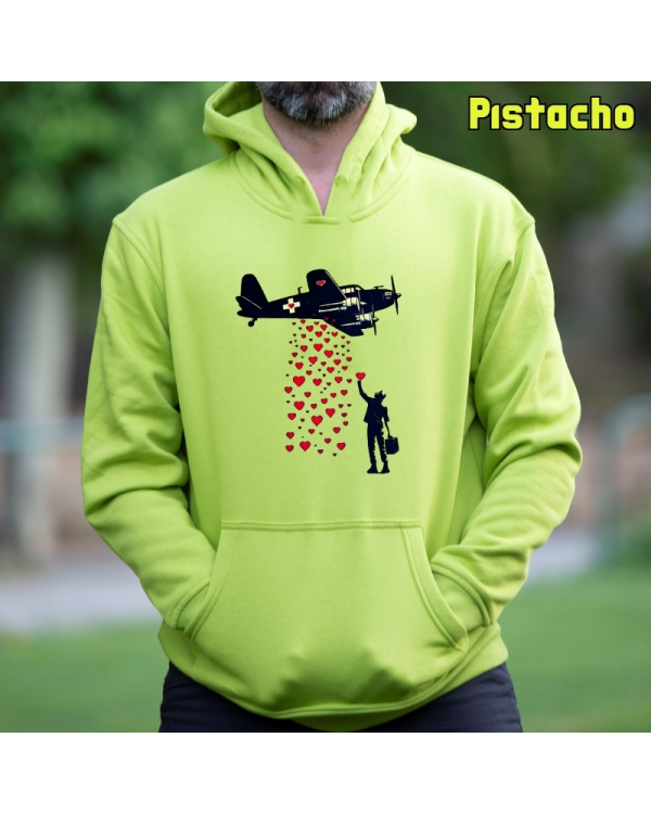 Sudadera Hombre Capucha-Bombardero de Corazones Pistacho