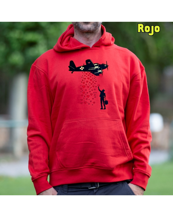 Sudadera Hombre Capucha-Bombardero de Corazones Rojo