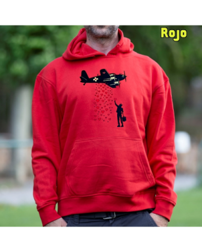 Sudadera Hombre Capucha-Bombardero de Corazones Rojo