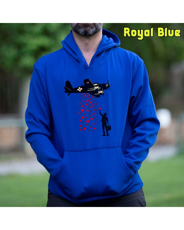 Sudadera Hombre Capucha-Bombardero de Corazones RoyalBlue