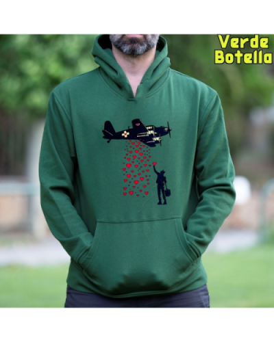 Sudadera Hombre Capucha-Bombardero de Corazones VerdeBotella