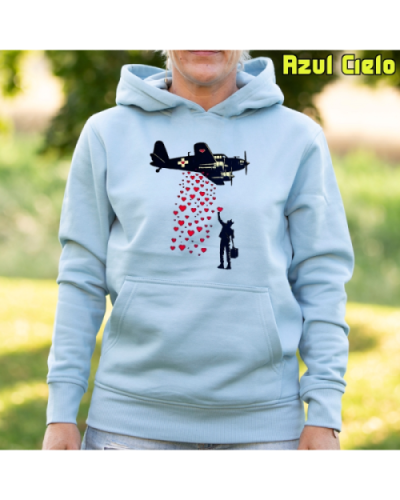 Sudadera Mujer Capucha-Bombardero de Corazones AzulCielo