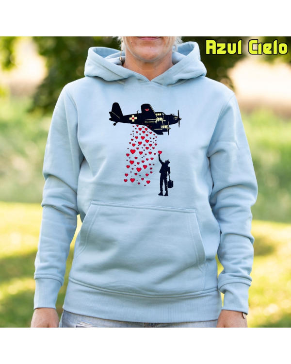 Sudadera Mujer Capucha-Bombardero de Corazones AzulCielo
