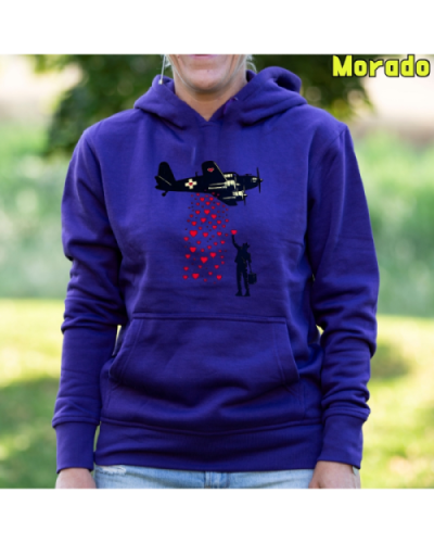 Sudadera Mujer Capucha-Bombardero de Corazones Morado