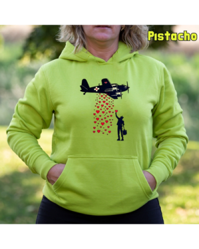 Sudadera Mujer Capucha-Bombardero de Corazones Pistacho