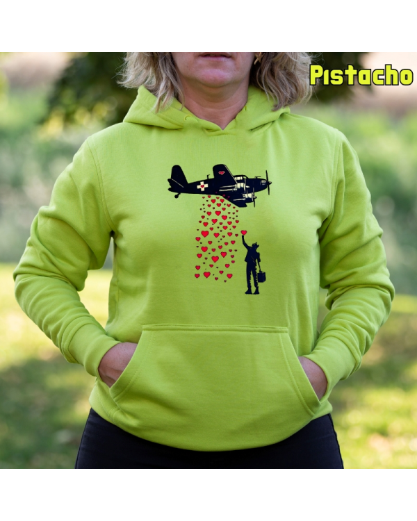 Sudadera Mujer Capucha-Bombardero de Corazones Pistacho