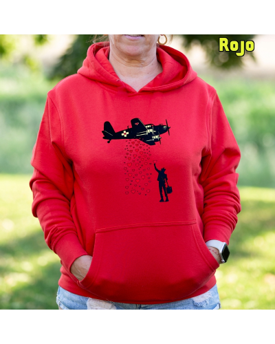 Sudadera Mujer Capucha-Bombardero de Corazones AzulCielo
