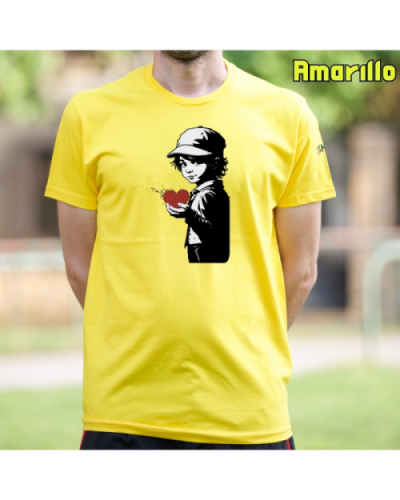 Camiseta Hombre Manga Corta-Corazon en Mano Amarillo