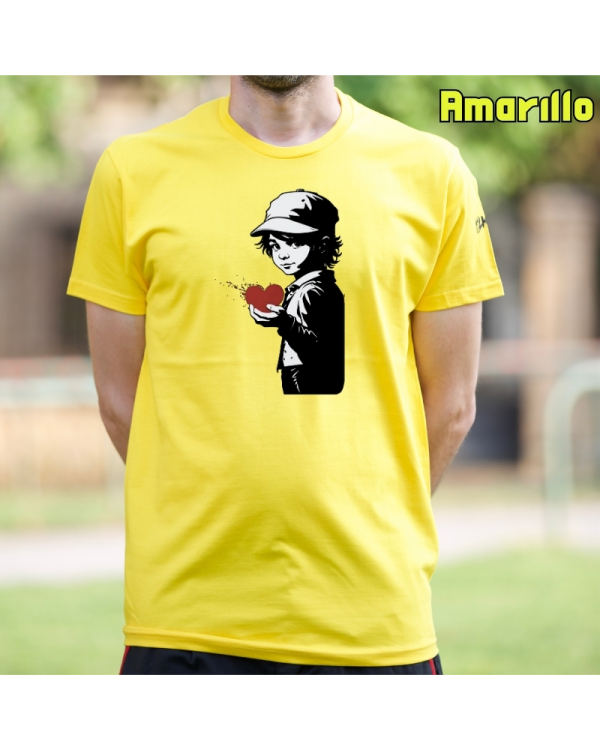 Camiseta Hombre Manga Corta-Corazon en Mano Amarillo