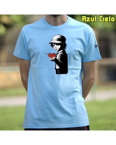 Camiseta Hombre Manga Corta-Corazon en Mano AzulCielo
