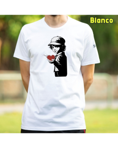Camiseta Hombre Manga Corta-Corazon en Mano Blanco