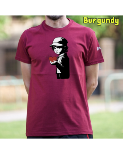 Camiseta Hombre Manga Corta-Corazon en Mano Burgundy