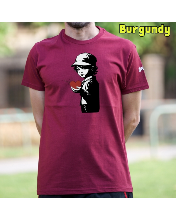 Camiseta Hombre Manga Corta-Corazon en Mano Burgundy