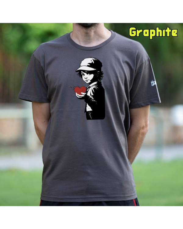Camiseta Hombre Manga Corta-Corazon en Mano Graphite