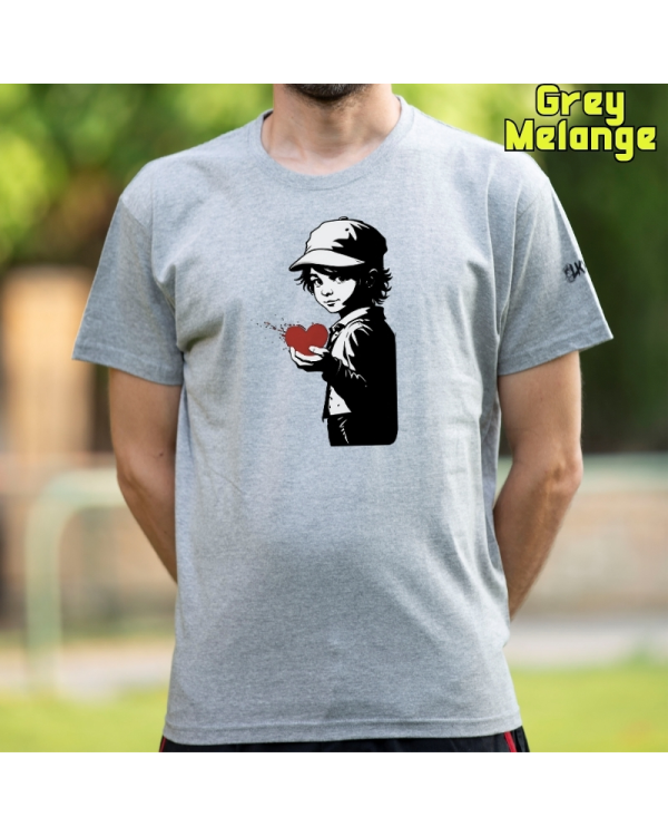 Camiseta Hombre Manga Corta-Corazon en Mano GreyMelange