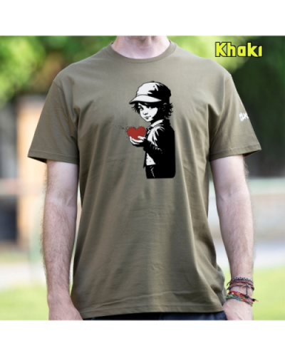 Camiseta Hombre Manga Corta-Corazon en Mano Khaki