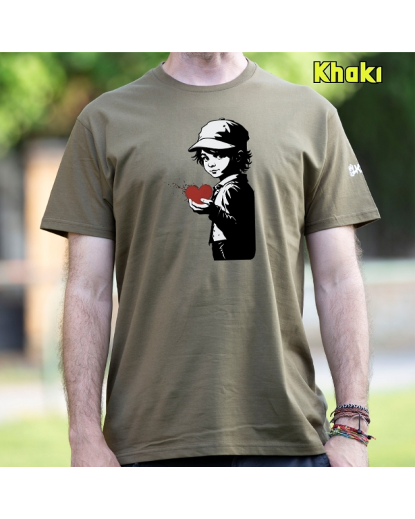 Camiseta Hombre Manga Corta-Corazon en Mano Khaki