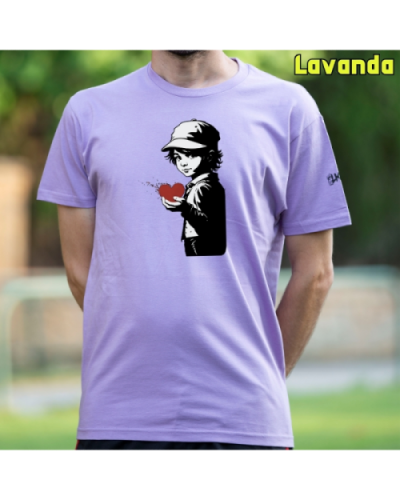 Camiseta Hombre Manga Corta-Corazon en Mano Lavanda